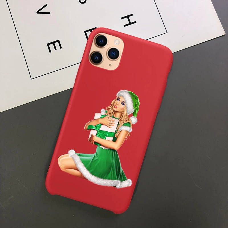 Год мода Рождество девушка силиконовый чехол для телефона Coque для iPhone Xs 11 Pro Max 6S 7 8 Plus XR 5 SE красный ТПУ чехол