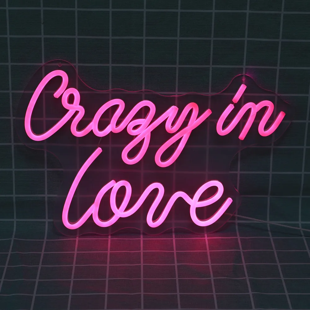 Crazy in Love LED Neon Light Sign Flex Transparent Acrylic Wedding Party Wall Hanging Decoration USB Powered Neon Letters Lamp