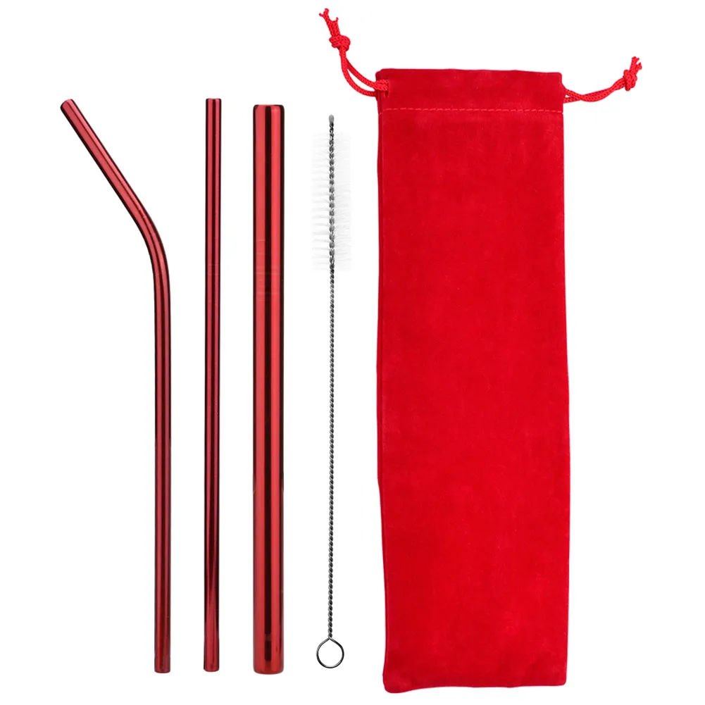 5pcs Red 8 шт./лот многоразовая Питьевая металлическая соломинка из нержавеющей стали с 3 чистящими щетками для дома вечерние аксессуары для барной посуды - Цвет: 5pcs Red