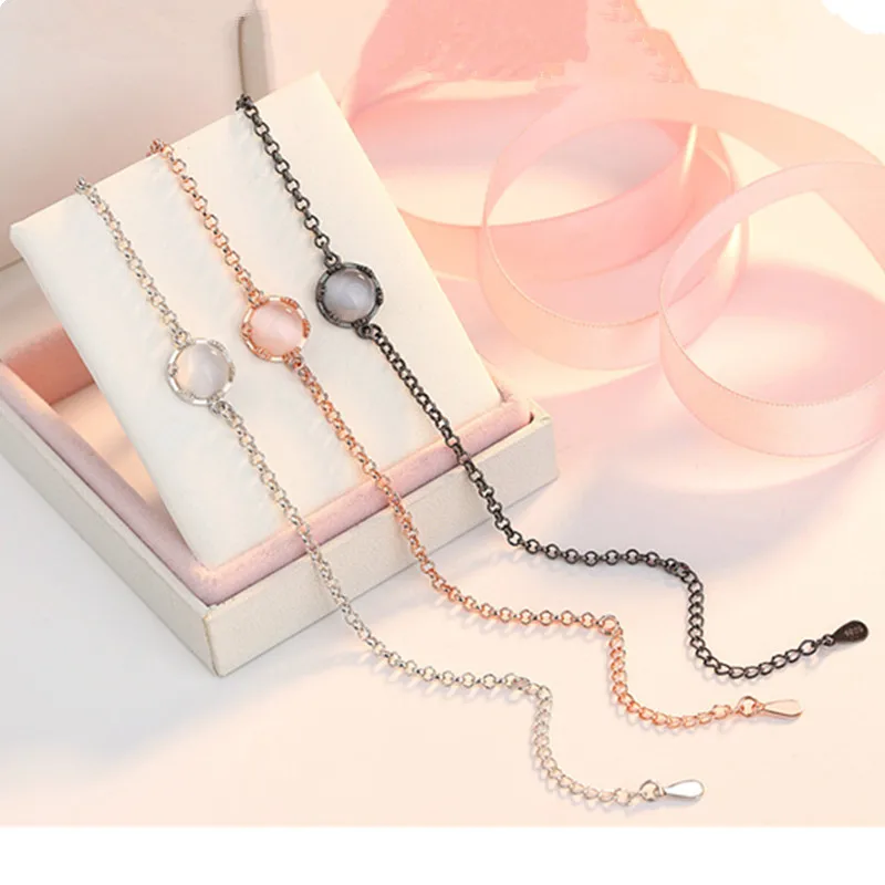 Женский винтажный браслет с цепочкой черный из стерлингового серебра 925 пробы