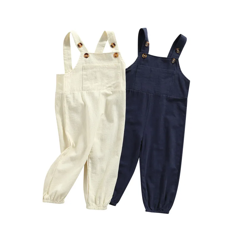 

Kids Suspender Romper Overalls Solid Color Button Shoulder Straps Loose Bib Pants for Children Girls Boys 1-6 Years