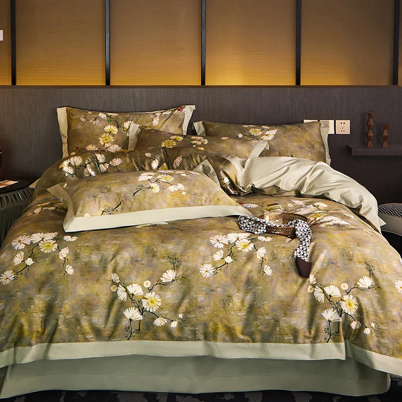 

Комплект постельного белья из хлопка с роскошными цветами, сатиновый пододеяльник, постельное белье, простыня наволочки, домашний текстиль...