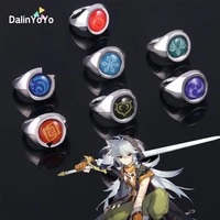 game genshin impact ring eye of god 7 element fire water wind thunder grass ice rock adjustable rings for women men jewelry gift