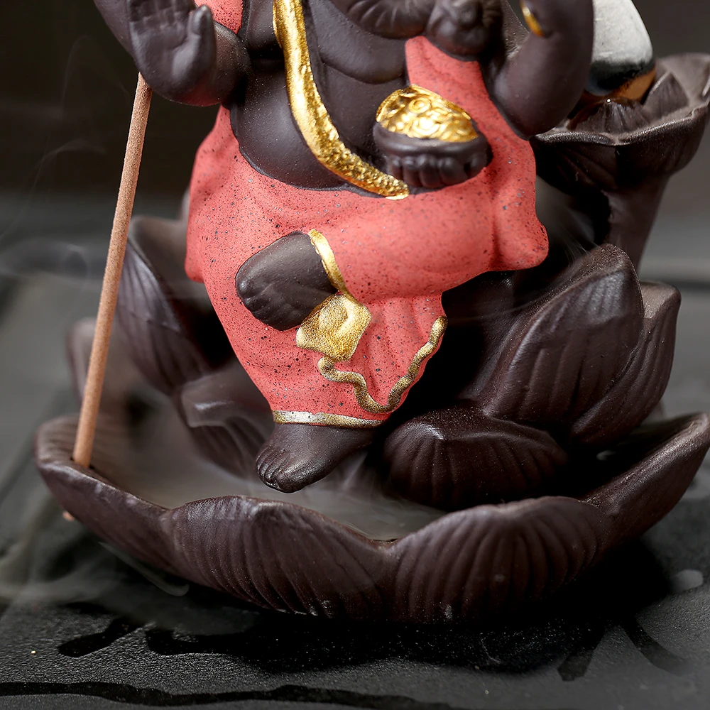 Золотистый слон ствол Бог черный поток Благовония Держатели керамический Лотос