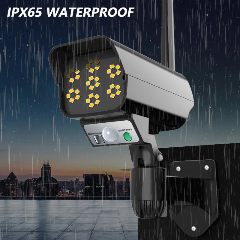 Solar Light Motion Sensor Security Dummy Camera Wireless Outdoor Flood Light IP65 Waterproof LED Lamp for Home Garden