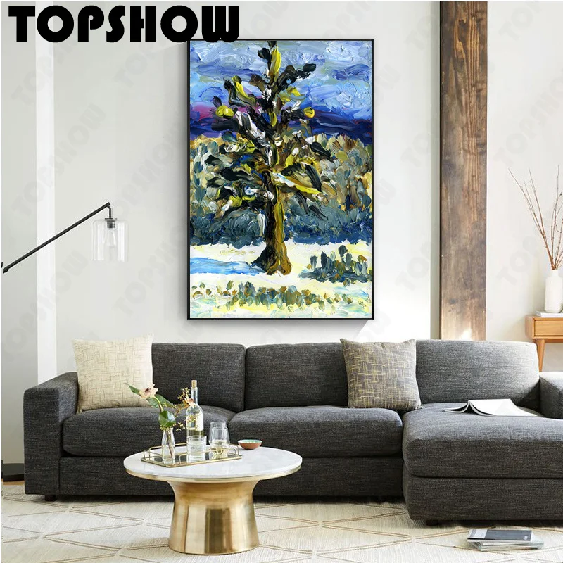 

Зимняя большая оригинальная абстрактная масляная живопись дуба ручной работы, картина маслом для дома, гостиной