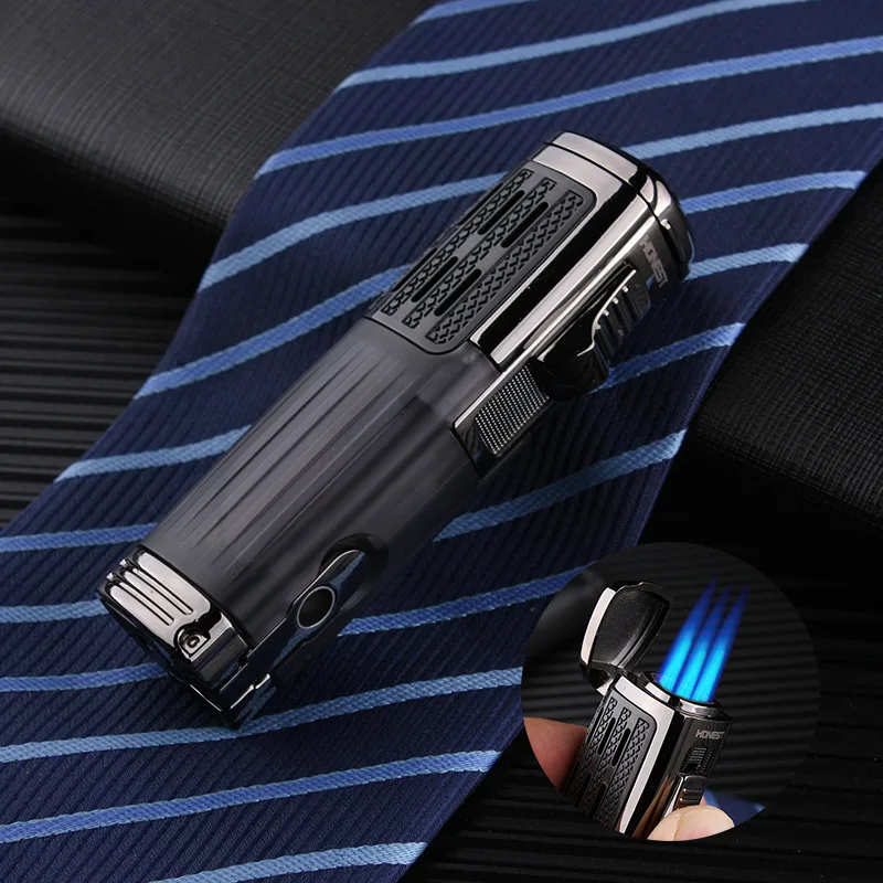 

Honest windproof Jet flame butane cigar Lighter triple nozzles Torch Lighter with cigar knife 1300C Powerful Windproof Spray Gun
