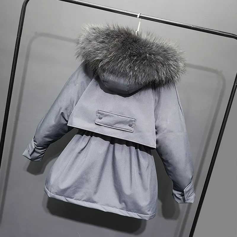 Женский пуховик с капюшоном модный трендовый кожаный меховым воротником и