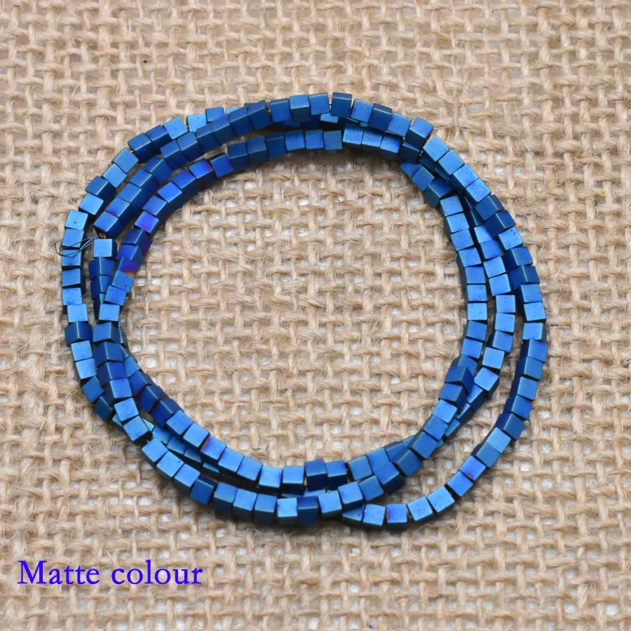 9-Matte Blue 2/3/4mm Gold/Silver Color Plating Coated Natural Stone Hematite Cube Square Loose Spacer Beads For Diy Jewelry Marking 15" - Цвет: 9-Matte Blue