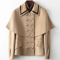 spring 2021 new double sided khaki wool coat slim fitting double breasted short high street cute cloak cape jacket fashion wear