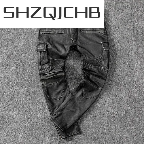 

SHZQ Vintage Mens Pants Real Cowhide Leather Pants Men Motorcycle Trousers Plus Size 5xl Spring Autumn 2021 Pantalon Cuir 91LW