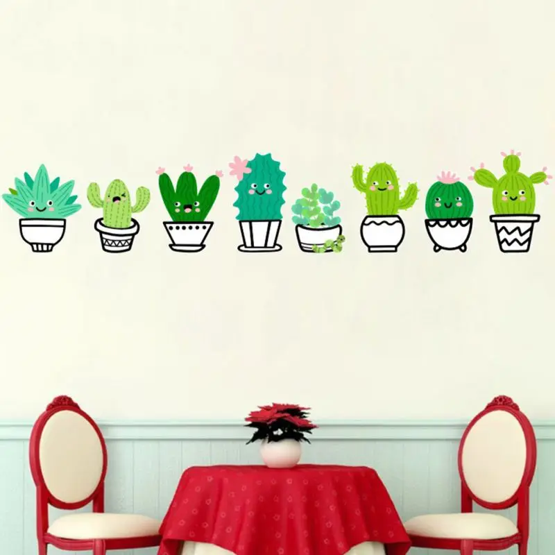 Зеленый Растительный горшок стикер на стену самоклеющийся фон кактус настенный