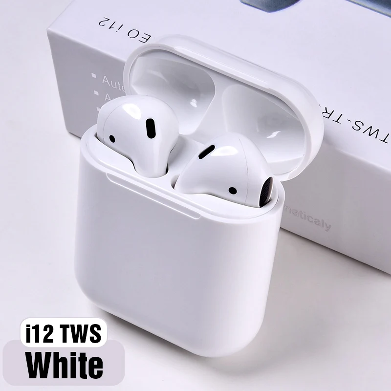 WHITE I12 tws Bluetooth Наушники Беспроводные спортивные наушники для iPhone xiaomi huawei сенсорное управление наушники объемный звук зарядный чехол - Цвет: WHITE