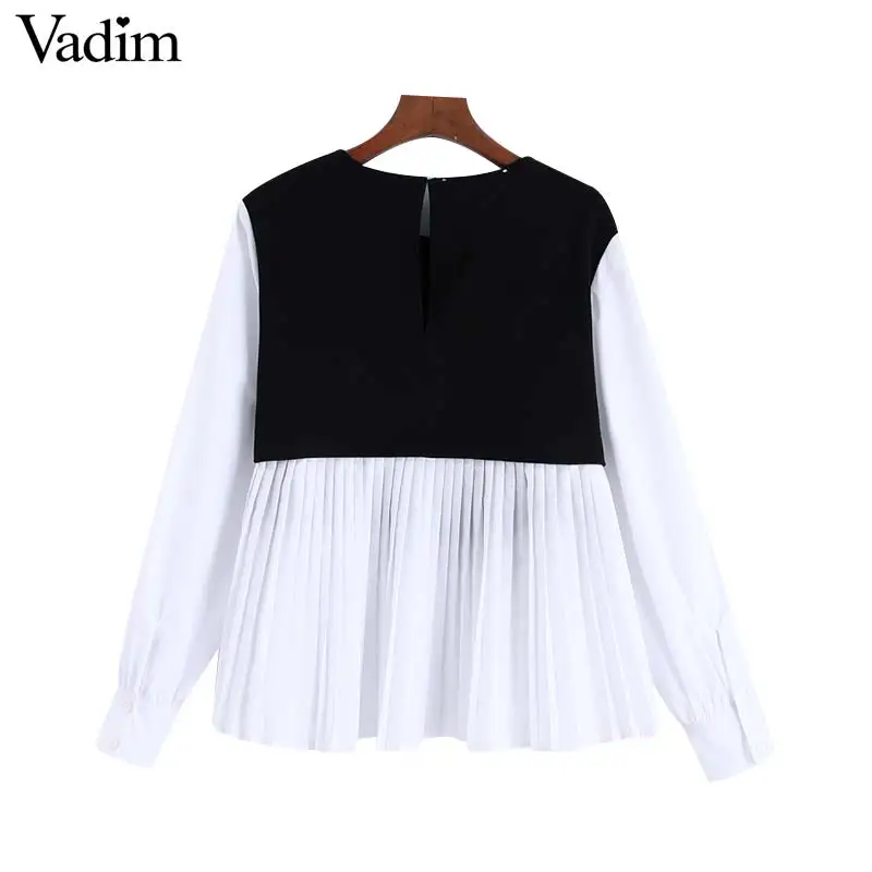 Vadim women fashion plaid patchwork blouse long sleeve O neck shirts female casual stylish tops blusas LB588