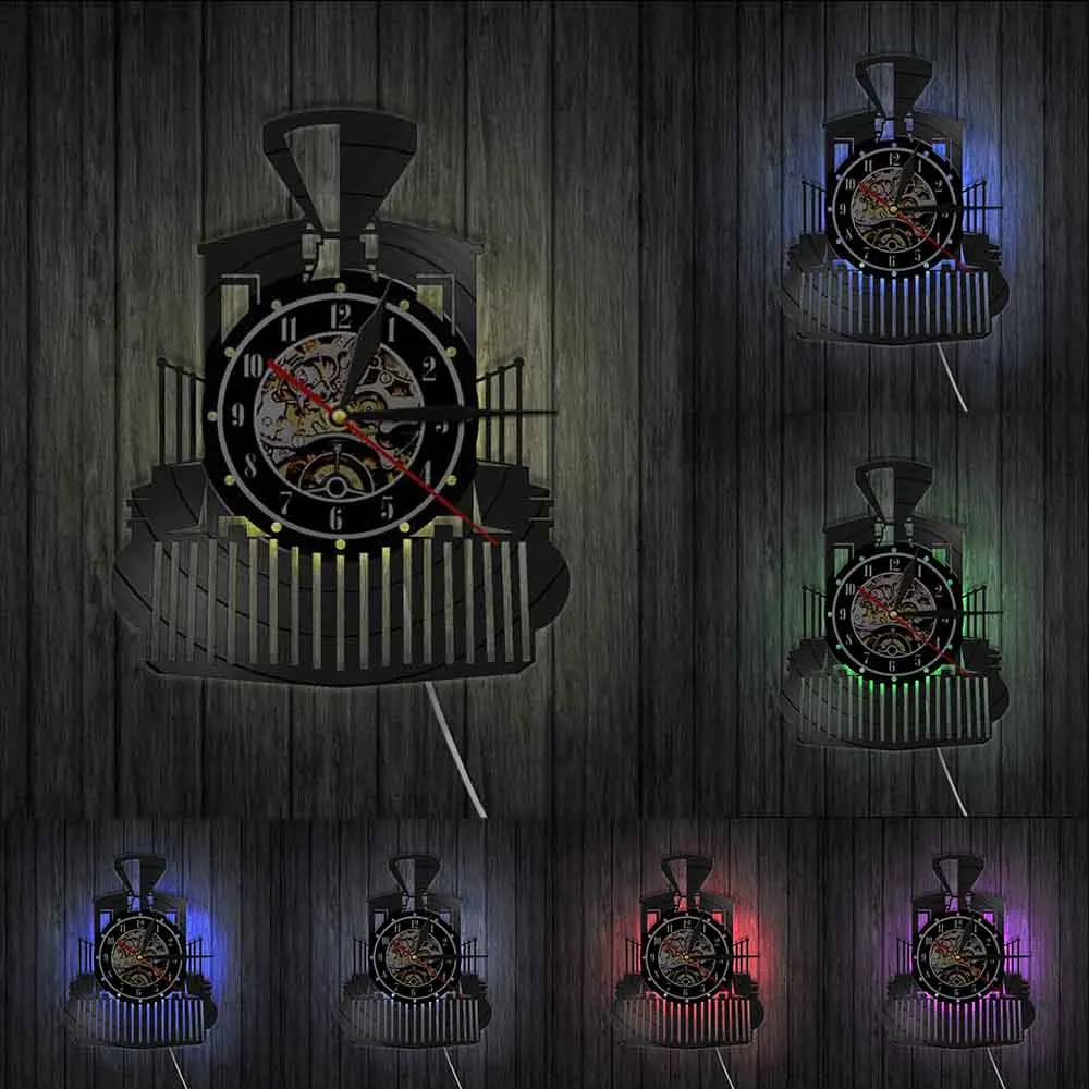 Паровой Паровозик винтажные декоративные настенные часы Виниловые ПОЕЗД