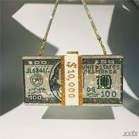 money clutch rhinestone purse 10000 dollars stack of cash evening handbags shoulder wedding dinner bag 8 color