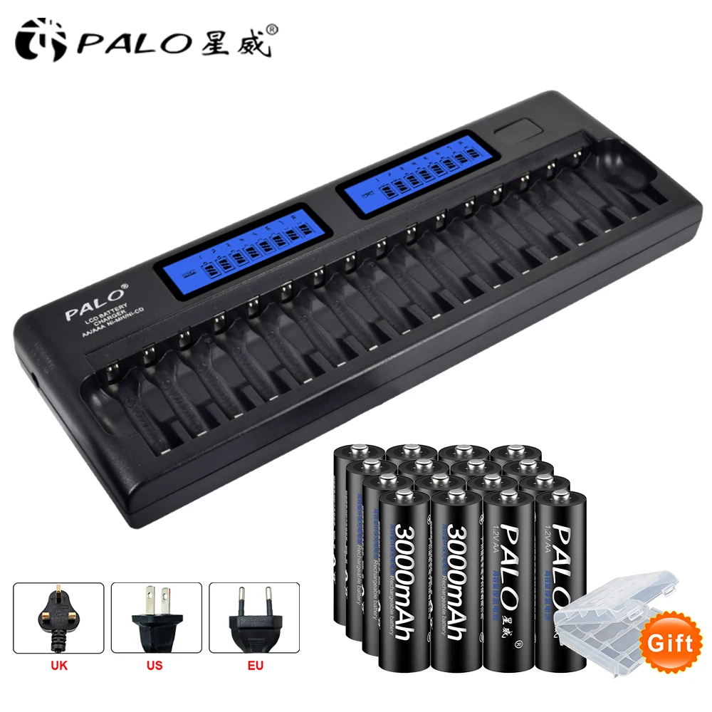 Зарядное устройство 16 слотов ЖК-смарт-зарядное для батарей AA AAA Ni-MH Ni-Cd 1 2 В шт. nimhAA