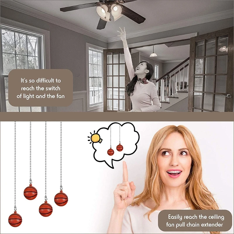 

Basketball Ceiling Fan Lamp Pulls Chain Extender Home Decor Metal Lighting Chandelier Zipper Connector Home Wedding H05F