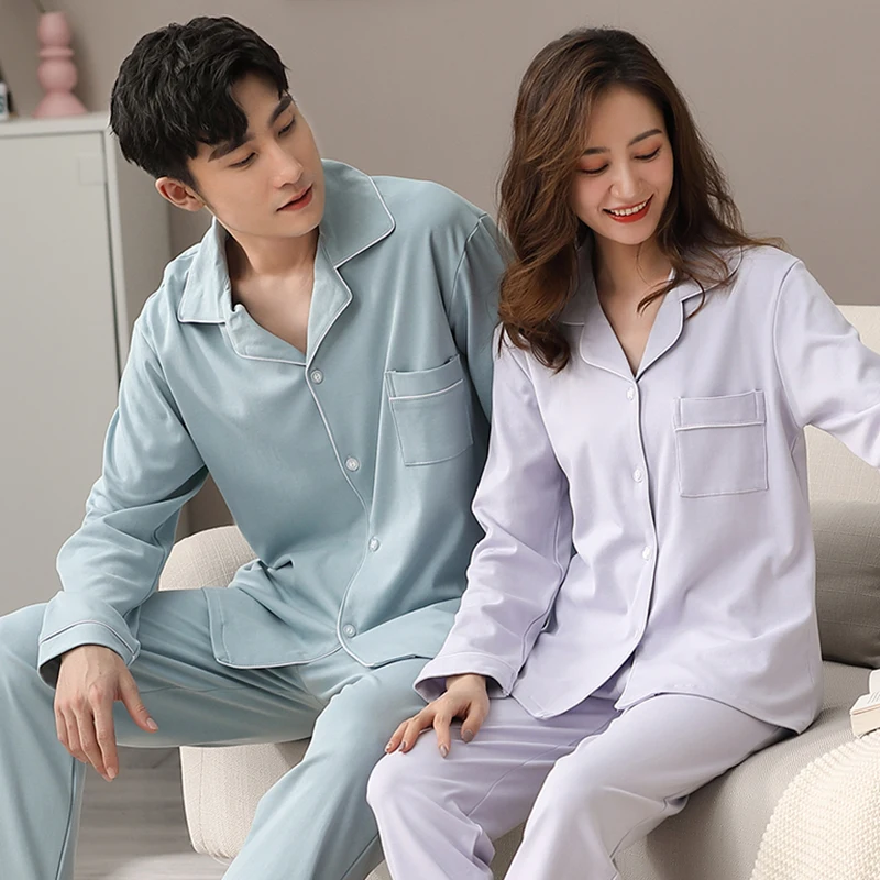 

Spring 100% Cotton Couple Pajamas for Men and Women 2 Pcs Pijamas Set Lounge Bedroom Home Clothes Pure Cotton Pyjamas Couple Set