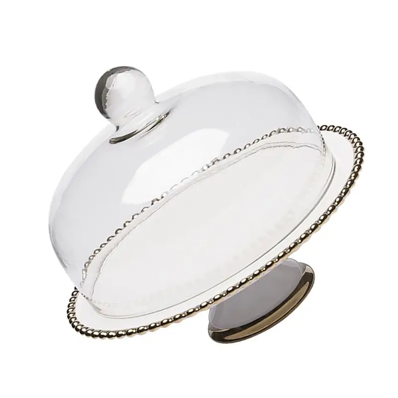 

1 Set Cake Display Stand Food Cover Set Glass Cake Cover Dust-Proof Cover Ceramic Glass Display Plate Pastry Dessert Bread Plate