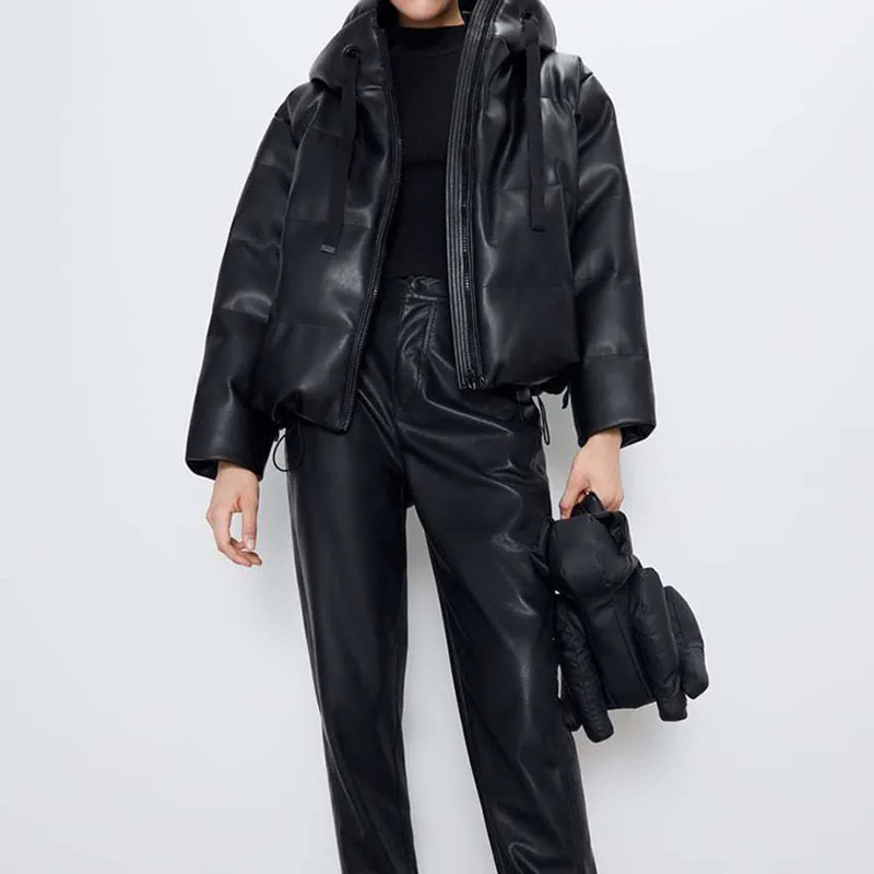 

Short Warm Women's Winter Korean Version Loose PU Leather Women Parkas Jacket and Coats