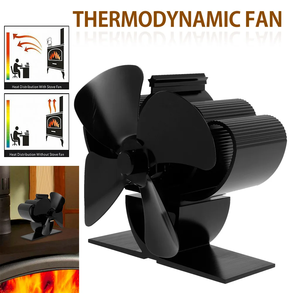 

Black Stove Fan 4 Blade Fireplace Fan Heat Powered Wood Burner Eco-friendly Quiet Fan For Home Efficient Heated Distribution Fan