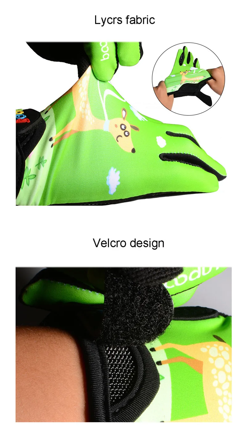 Boodun Kids Cycling Microfiber Gloves for Boy Bike Racing Riding Long Finger Tough Screen 3D Gel Gloves for Sport Wear M L