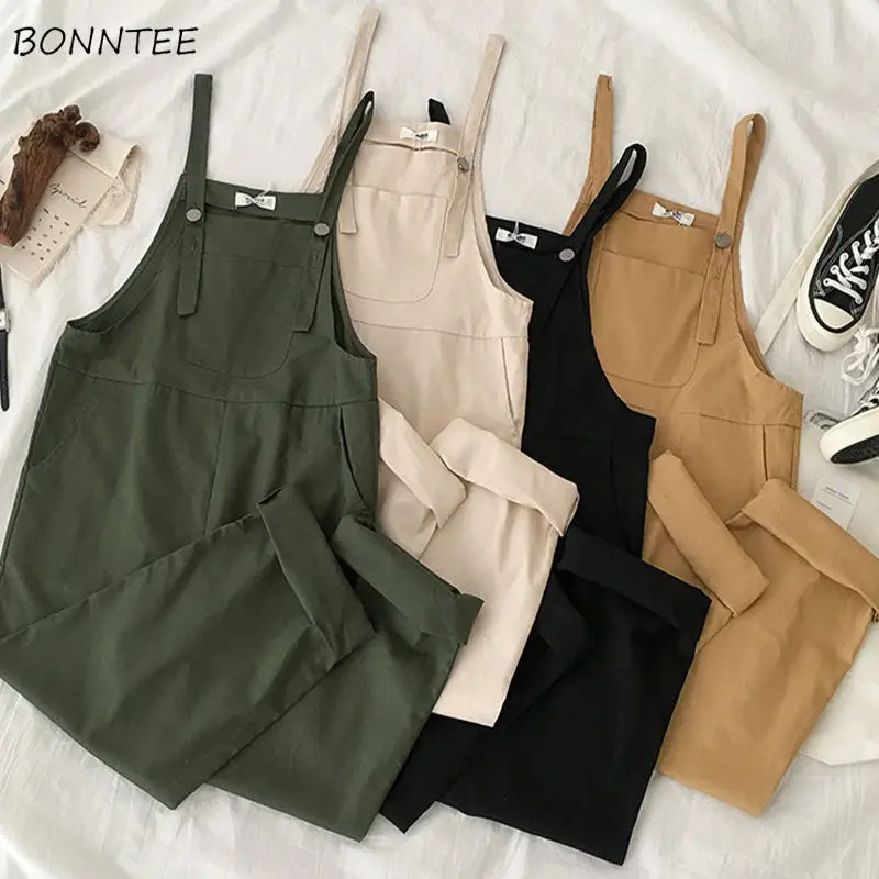 Комбинезон размера плюс женский однотонный базовый свободный универсальный