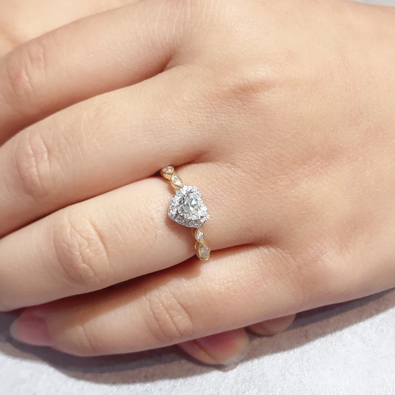 10k 14k желтое золото 0.5ct 5 мм в форме сердца Moissanite кольцо DEF цвет VVS1 обручальное кольцо для женщин