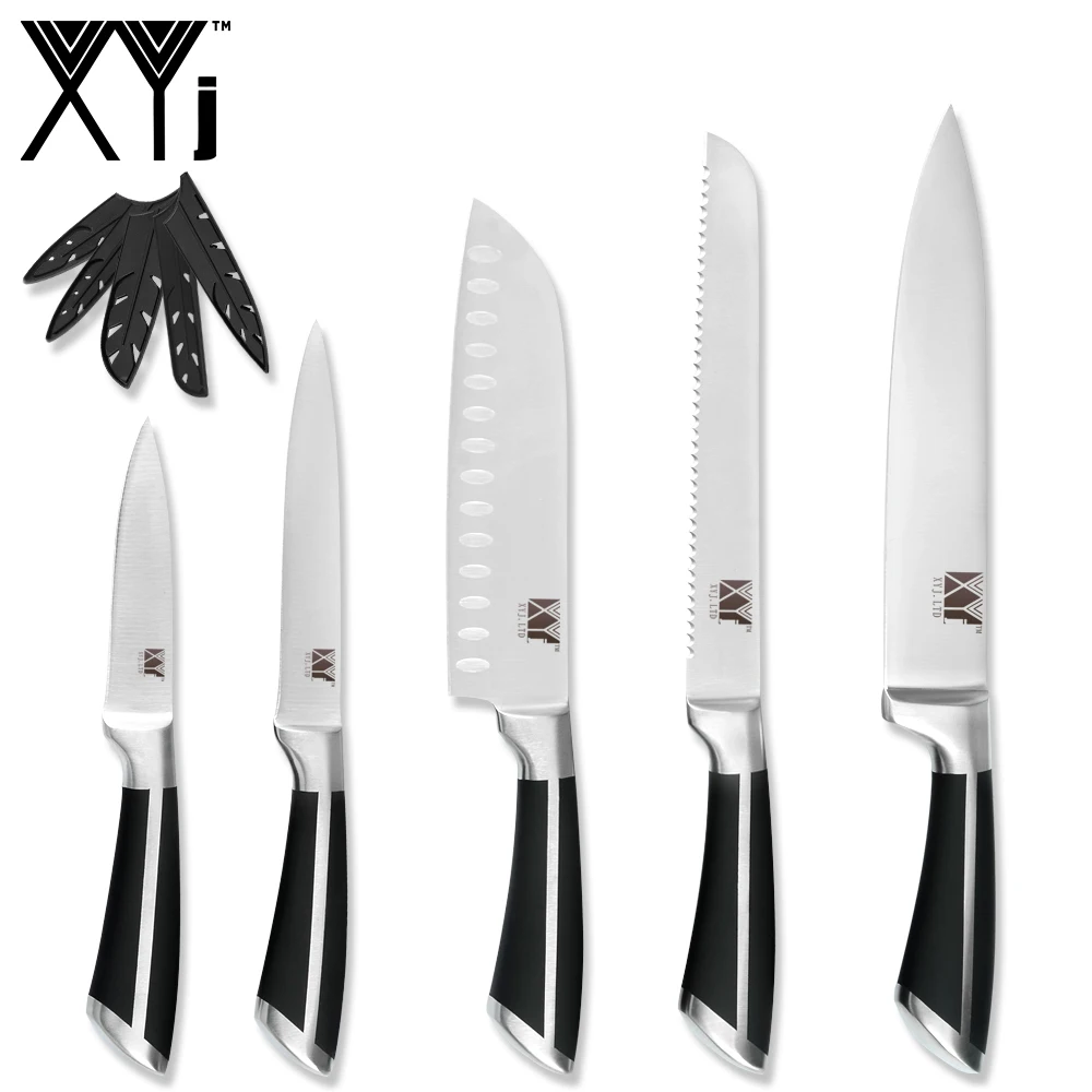 D.5PCS SET XYj готовка 7 комплект ножей 3CR13 из нержавеющей стали острое лезвие 13 ''Магнитный настенный держатель для ножей кухня аксессуар бесплатные чехлы - Цвет: D.5PCS SET