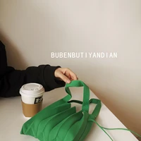 fallwinter ins cute green mini high elastic knitting pleated shopper shoulder bags womens designer brand plaid handbags