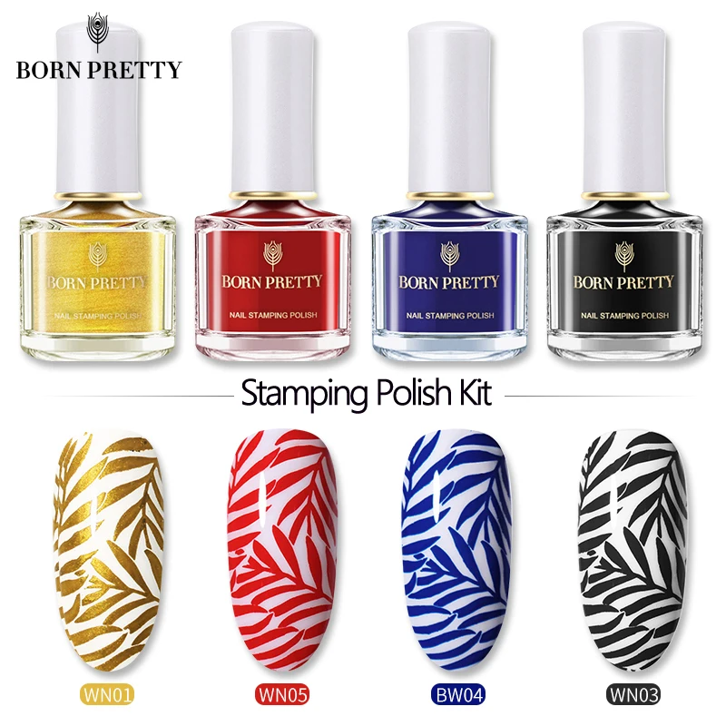 BORN PRETTY 4 шт. Набор лаков для ногтей 6 мл Лак штамповки набор золотые наклейки