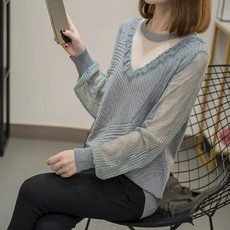 Женский вязаный свитер с оборками Nkandby Осенний Модный пуловер в стиле пэчворк