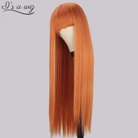 is a wig orange cosplay wigs long straight synthetic wigs with bangs for women blonde black brown pink daily use hairs