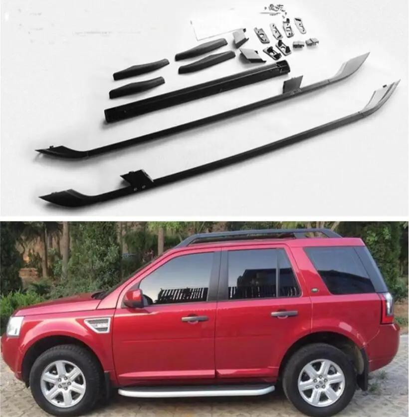 

Aluminum Alloy Top Roof Rack Rail Luggage & Cross bar For Land Rover Freelander 2 LR2 2005-2017 (Silver Black)