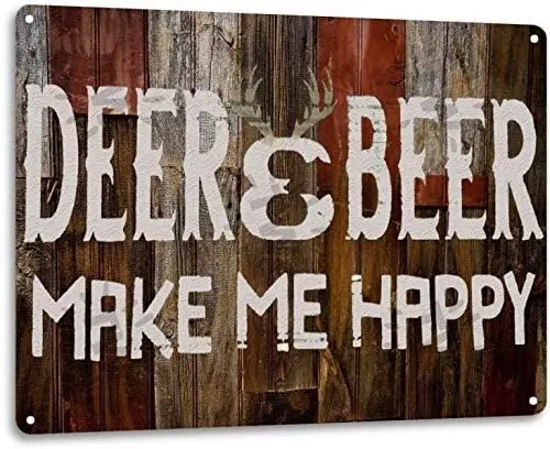 

Wall Decoration Club Club House Tavern Coffee Bar Metal Plate 12*8 Inch Deer And Beer Make Me Happy Tin Sign Retro Metal Plaque