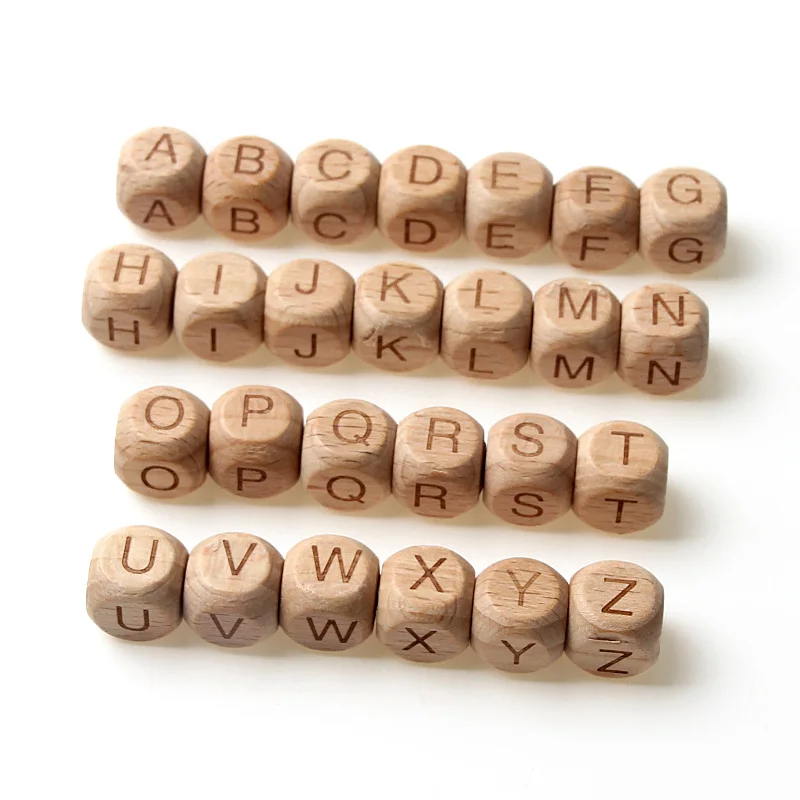 20pcs Square Natural Beech Wooden Loose Letter Beads For Jewelry Making Handmade Kids Baby Toy Bracelet DIY Pacifier Chain Safe