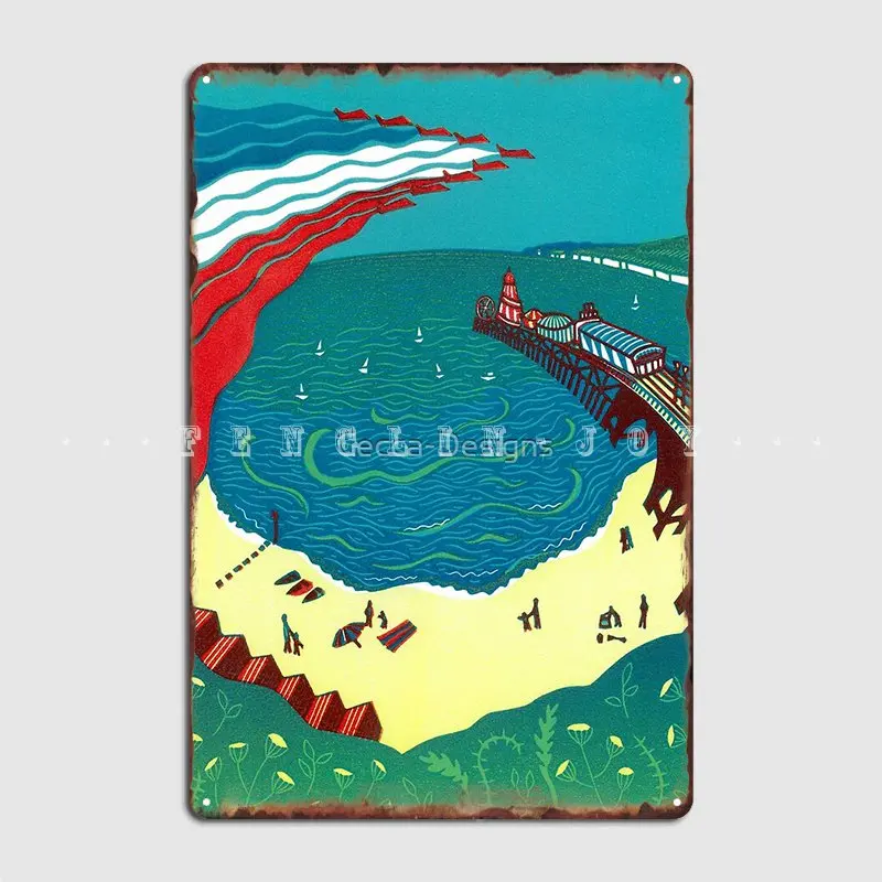 Красные Стрелы пляж борнмут оригинальный постер Linocut Франческа Whetnall