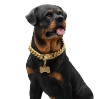 14mm cuban link dog collar dog chain collars gold dog collar strong stainless steel pet supplies accessory bone pendants