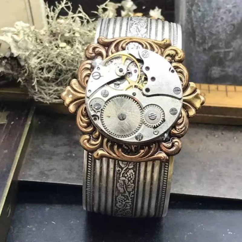 

Punk Hip Hop Style Gold Color Two-Tone Mechanical Design Sense Watch Rings for Men Party Male Ring Jewelry Accessories Size5-12