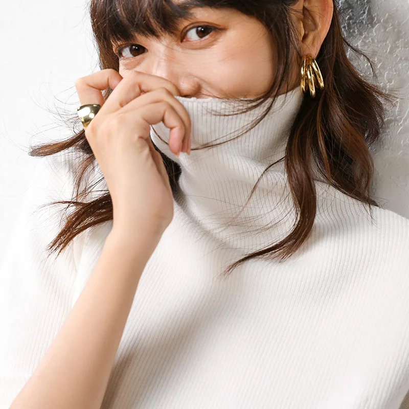 Женские зимние свитера водолазка вязаные пуловеры кашемировые с длинным рукавом