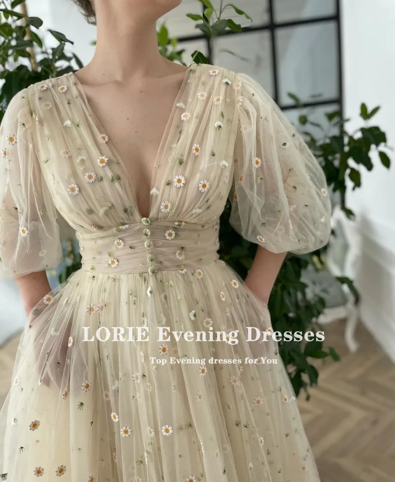 LORIE Vintage Prom Dresses 2021 A-Line V Neck Short Party Gown Long Sleeves Robes de cocktail Dress for Teens Graduation Gown