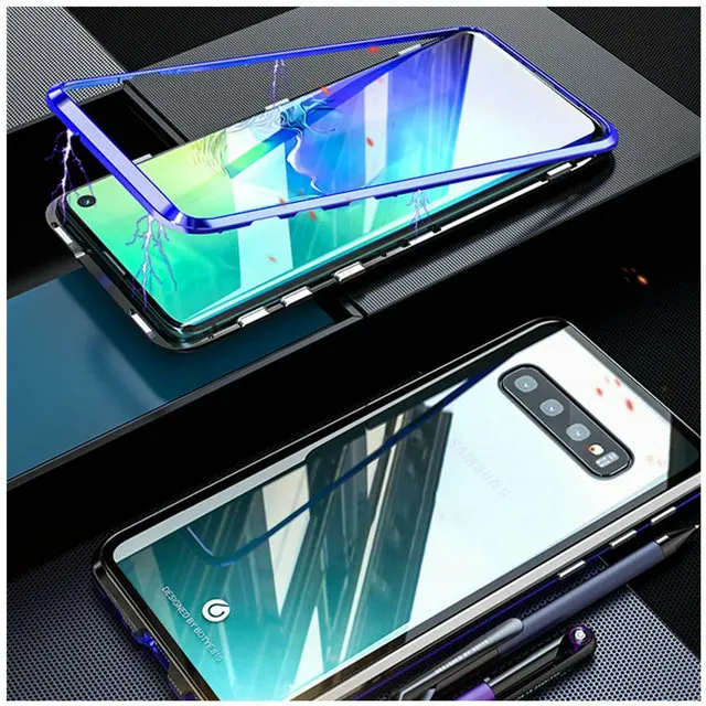 Blue and black Металлическая Рамка флип Etui для samsung Galaxy S10 Plus чехол Note10 Coque samsung S10Plus чехол на магните для samsung Note 10 Plus чехол S10e S9 S10 - Цвет: Blue and black
