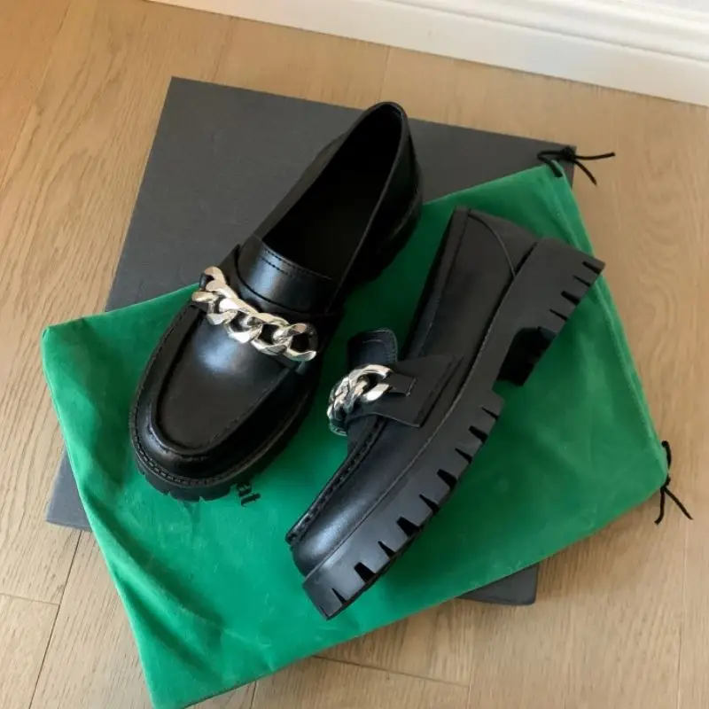 

KemeKiss New Pumps Women Cow Leather Metal Chain Cool Women Shoes Thick Heel Party Ladies Footwear Size 34-39