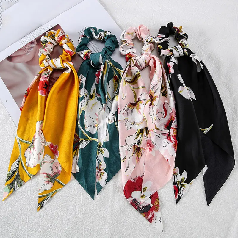 

Long Ribbon Hair Scrunchie Floral Print Bow Satin Ponytail Scarf Hair Ties Scrunchies Women Hair Bands Girls Hair Accessories