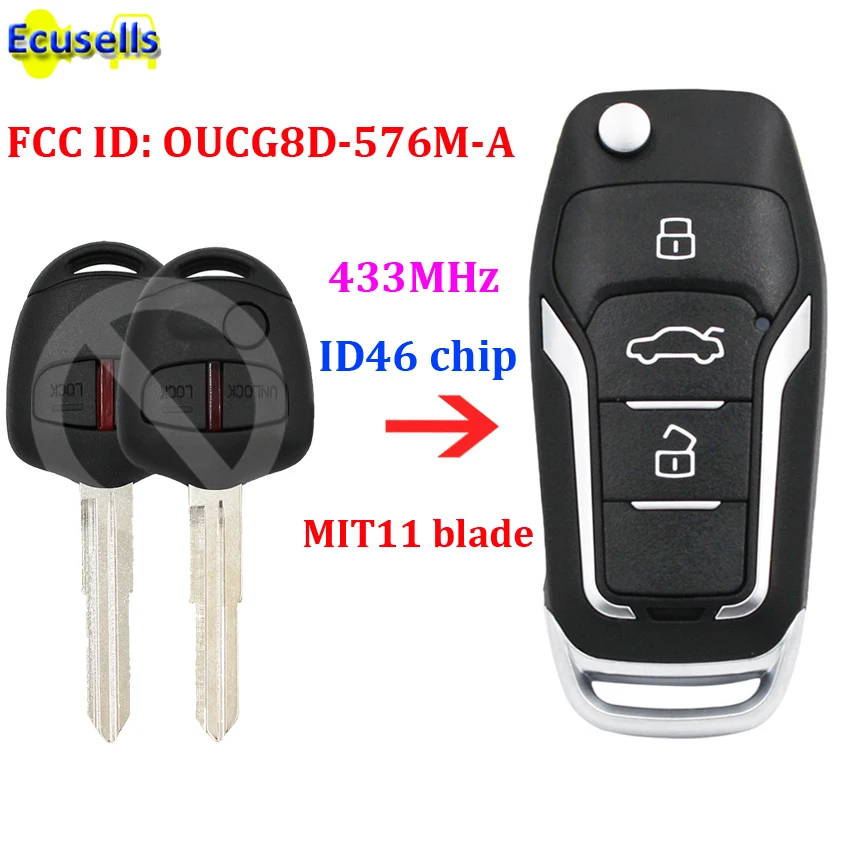 Улучшенная флип карта 433 МГц ID46 для Mitsubishi Lancer 2007 2013 с MIT11 uncut FCC ID: карта|Ключ от авто|