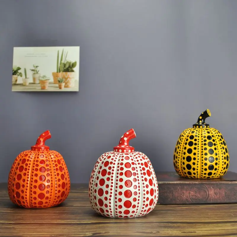 

DOTTED PUMPKIN STATUE MODERN SCULPTURE JAPAN ARTIST MASTERWORK HOUSE DECOR RESIN TABLE PIECE POLKA STYLE HOME ACESSORIES