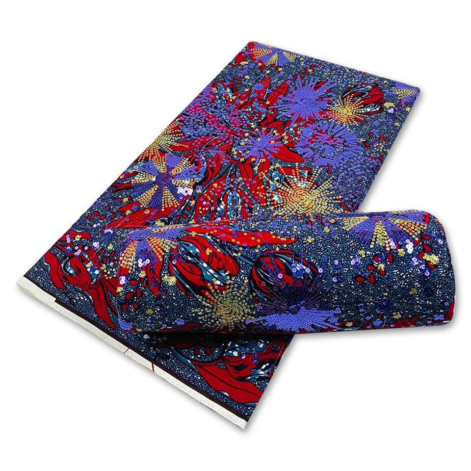 

Latest Sequins African Fabrics 100% Cotton Batiki Wax Prints Kitenge/Pagnes/Kikwembe Embroidered Sequins YXL-6