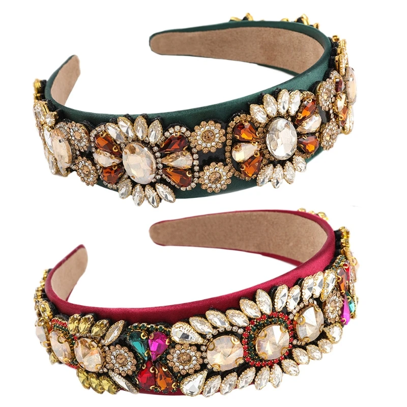 Многоцветная стеклянная повязка на голову с цветочным бархатным узором в стиле