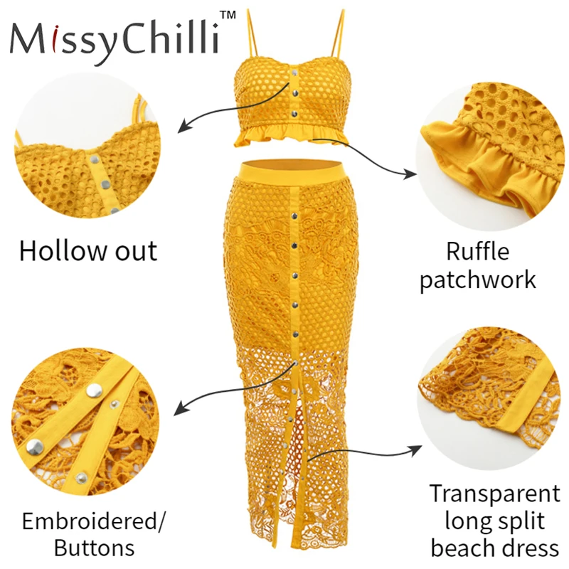 Женское длинное платье MissyChilli белое кружевное платье-двойка с оборками для пляжа